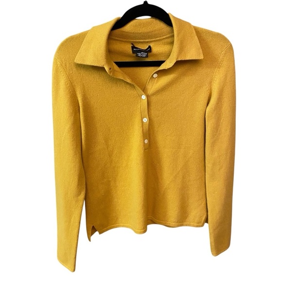 Sutton Studio 1/2 Buttoned 100% Cashmere Sweater Size M Mustard Quiet Luxury - Picture 6 of 8
